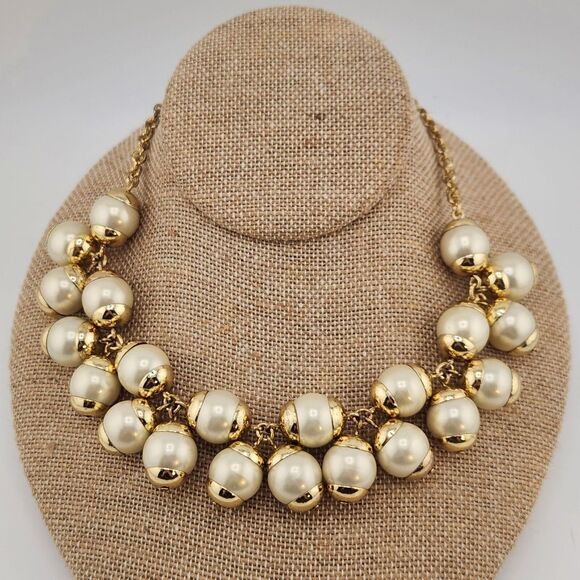 J-Crew Cha-Cha Statement Necklace Cream Glass Pearl Bauble Maximalist Going Out - Picture 8 of 8